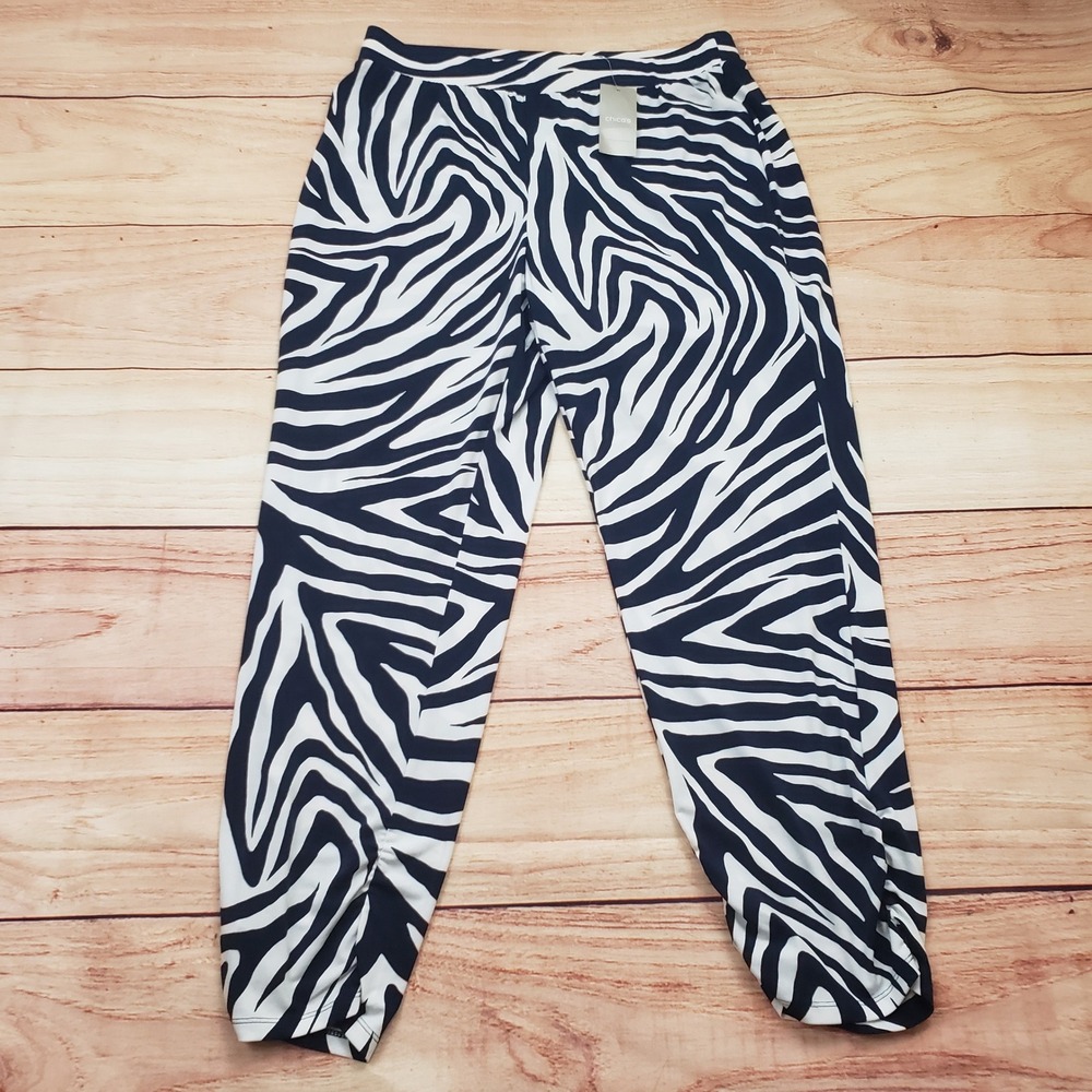 NEW Chico's Skimmer Pants Womens Large Size 1 Blue White Zebra Print Knit Ankle‎